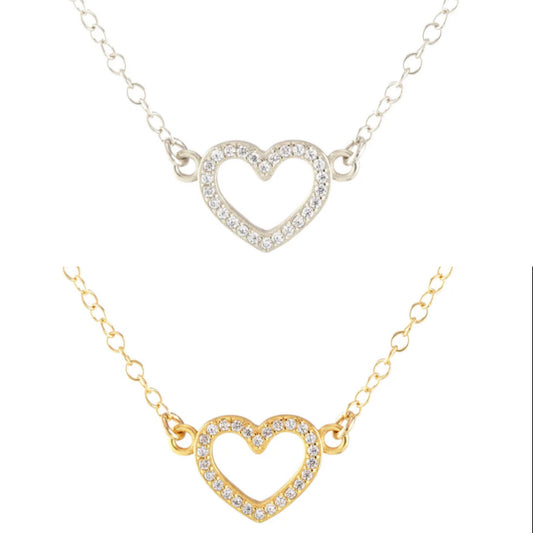 Kris Nations Pave Heart Outline Necklace