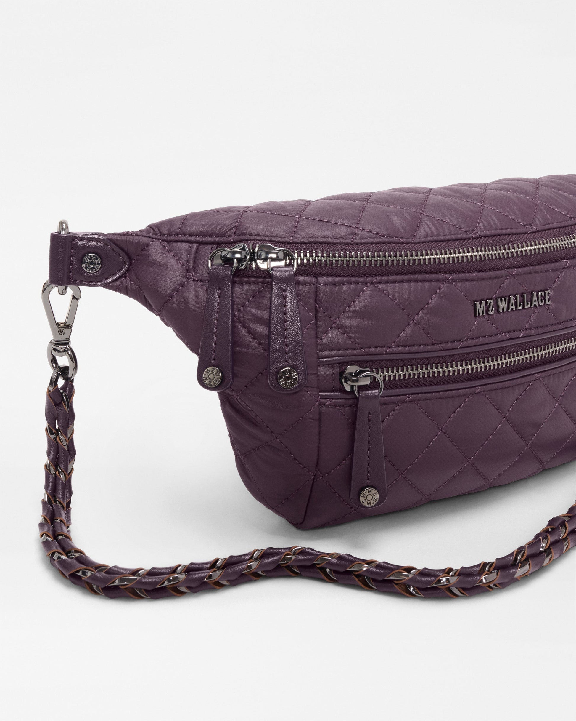 MZ Wallace Small Crosby Crossbody Sling in Raisin, detail view