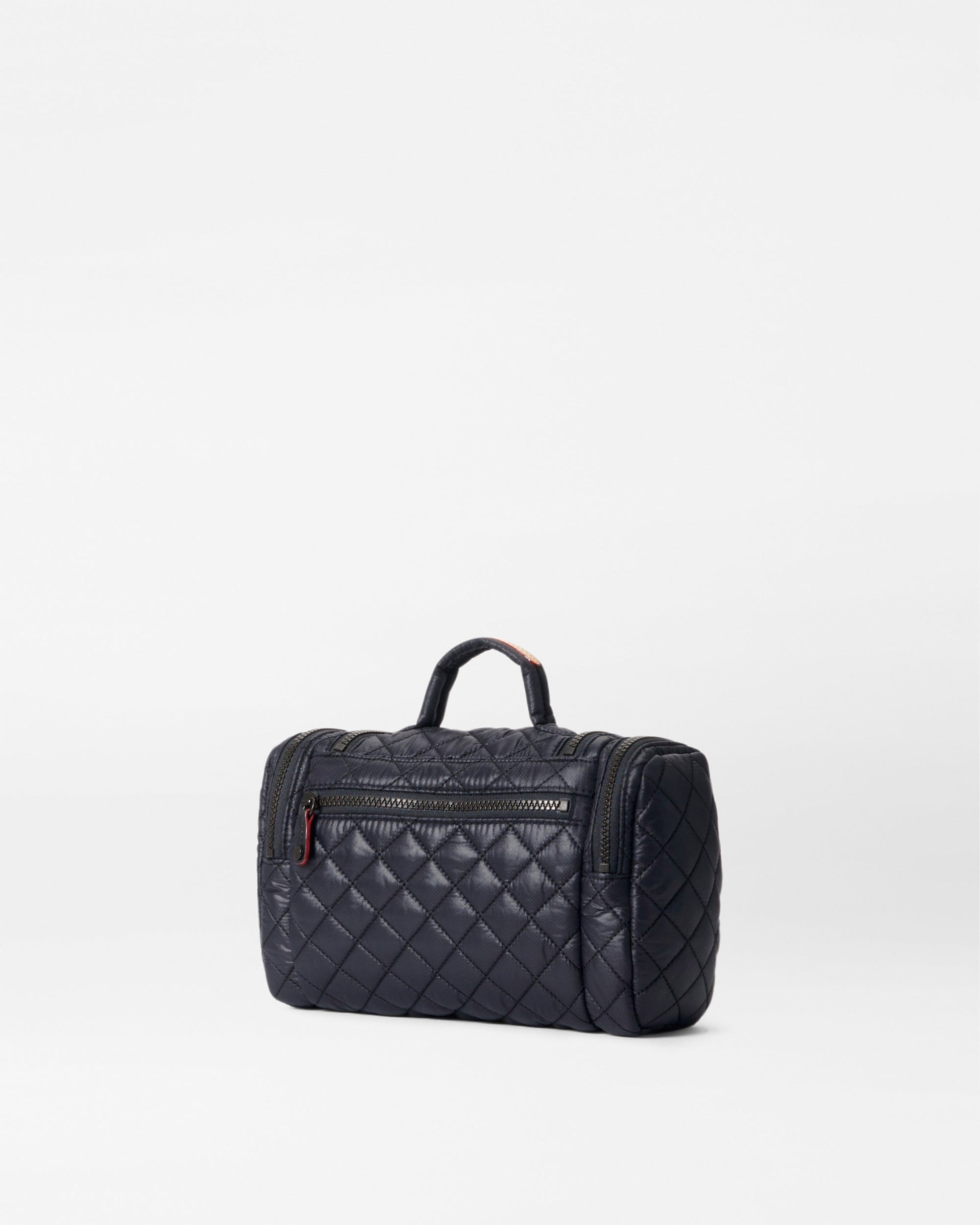 MZ Wallace Hanging Travel Organizer in black, alternate view showing the hanging hook and interior pockets