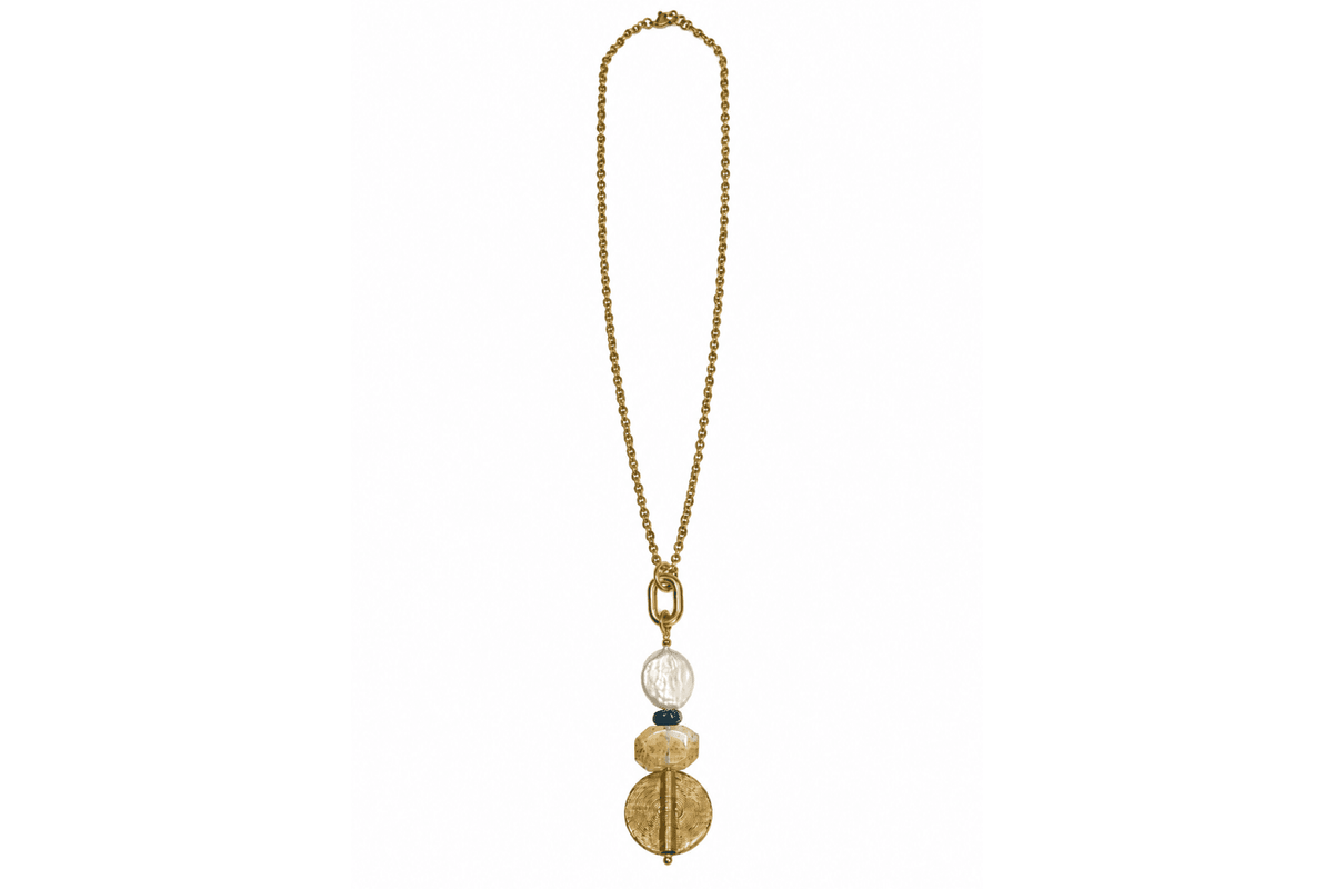 Rachel Nathan Long: Pearl, Topaz and Dendritic Quartz necklace, alternate full view