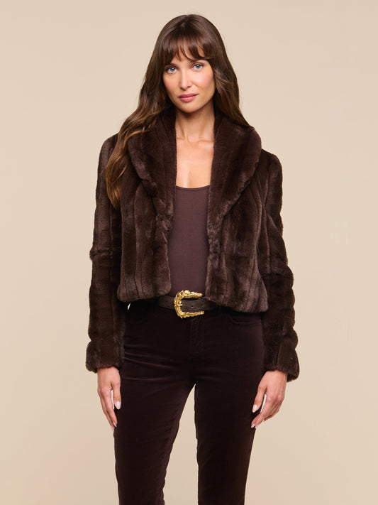 L'Agence Davy Crop Jacket in Dark Java, shown on model, front view