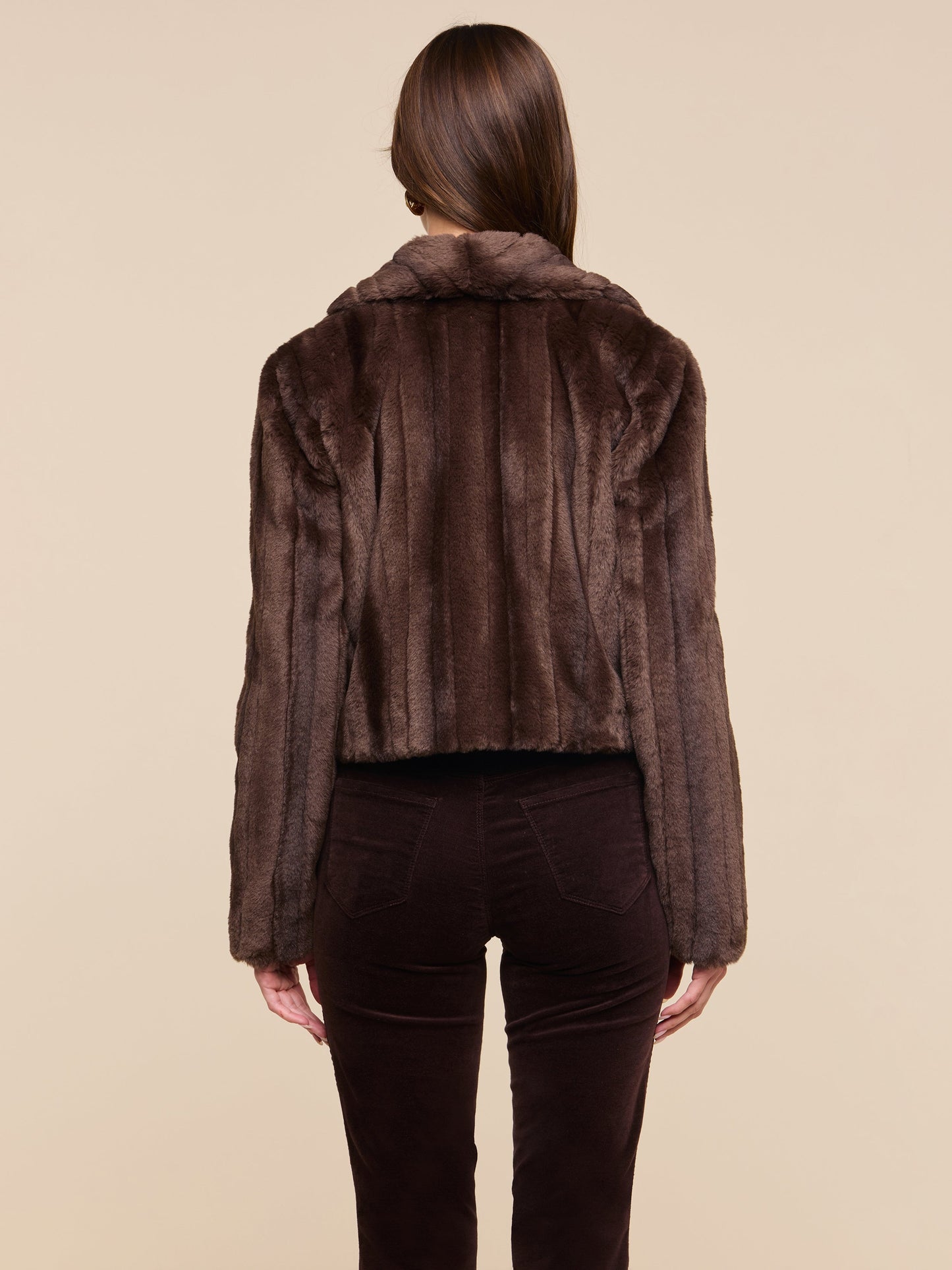 L'Agence Davy Crop Jacket in Dark Java, shown on model, back view