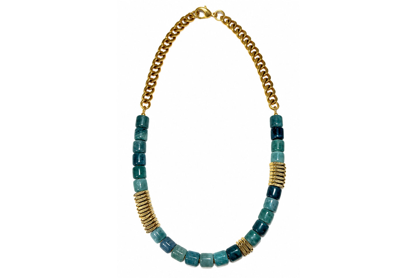 Rachel Nathan Guatemalan Jade & Brass Heishi necklace, alternate full view