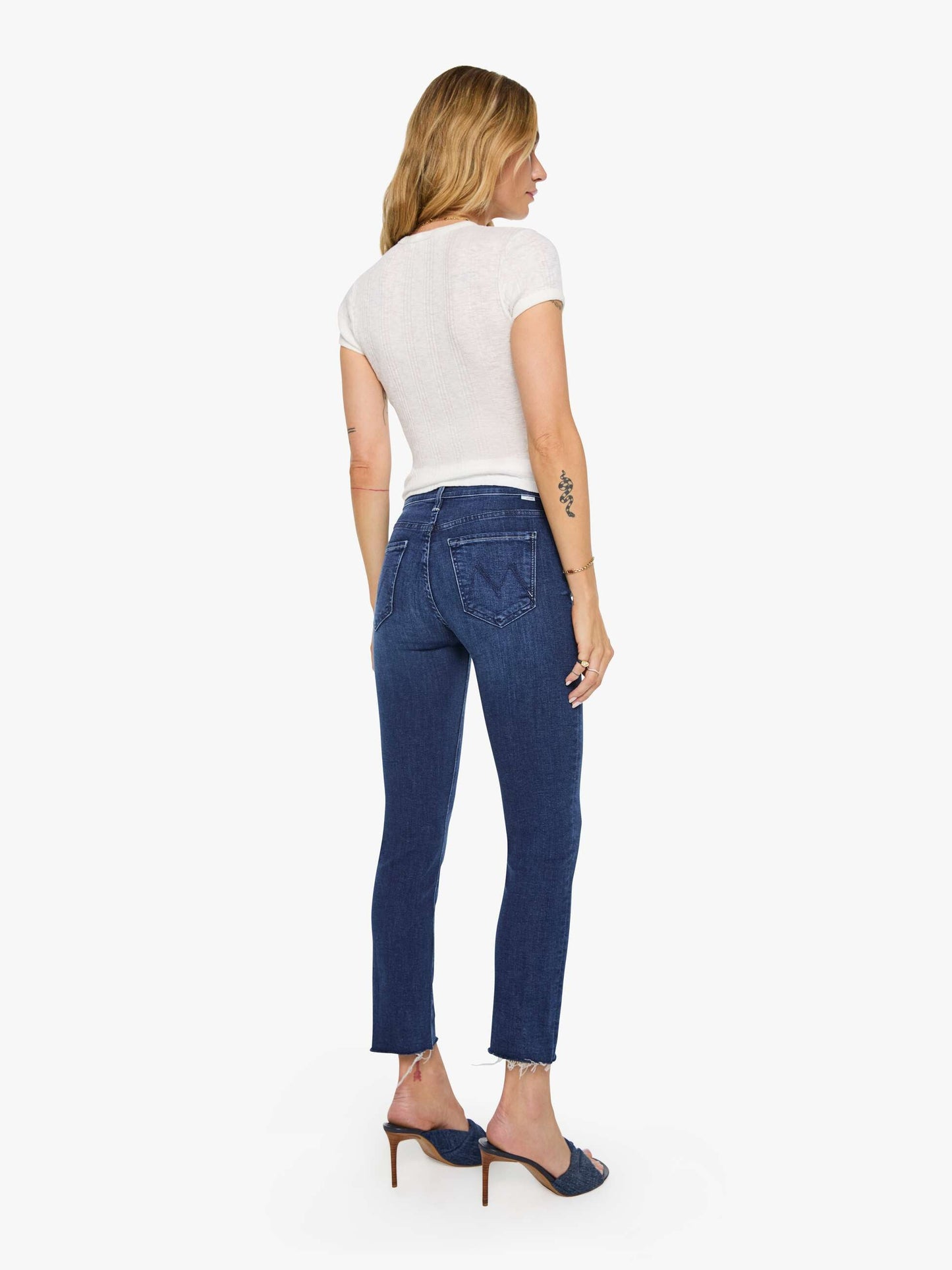 Mother Mid Rise Dazzler Ankle Fray in Fancy Meeting You Here - back view