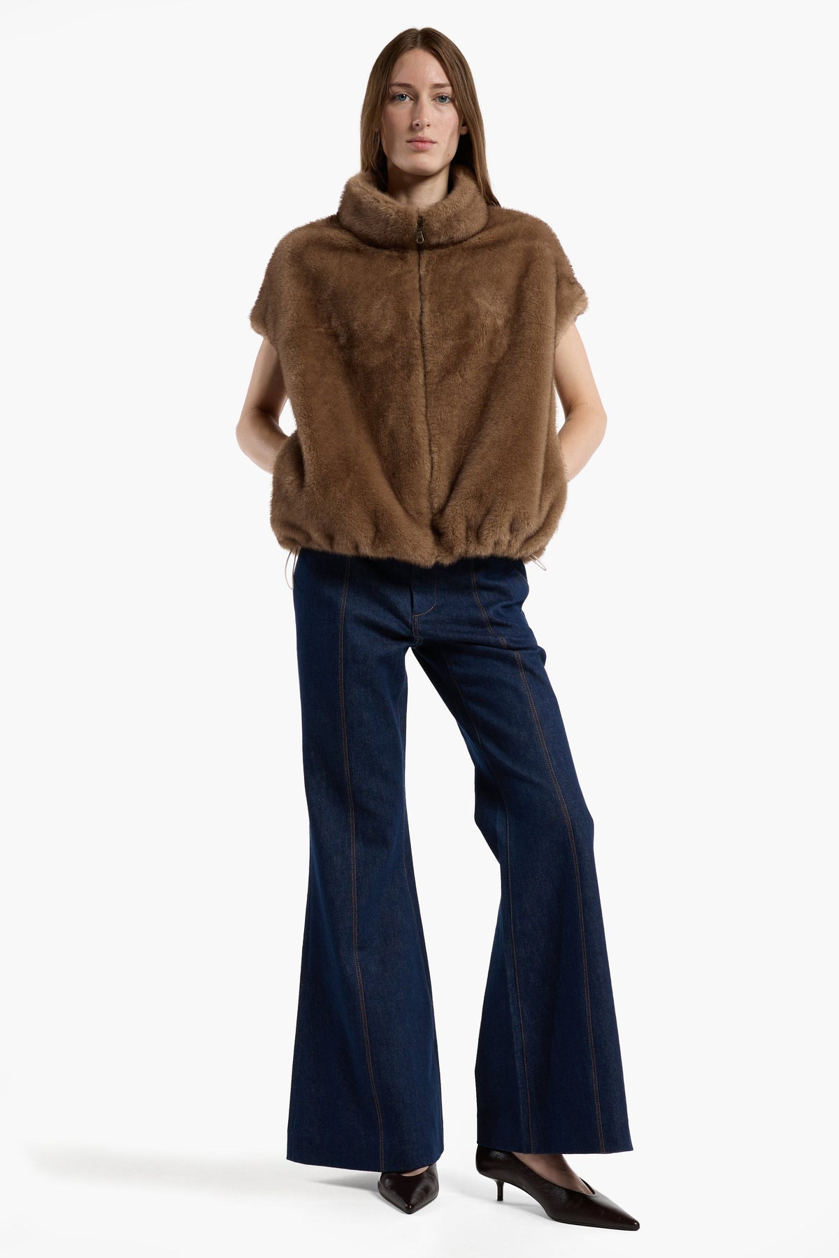 Christy Lynn Victoria Vest in Latte, shown on model
