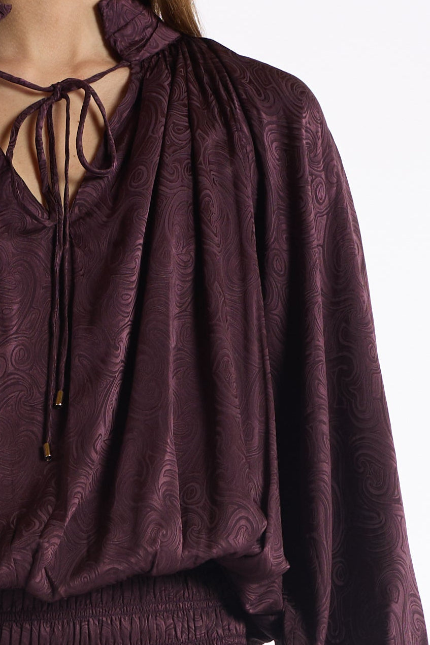 Christy Lynn Gabrielle Dress in Eggplant, alternate view showing smocked waist