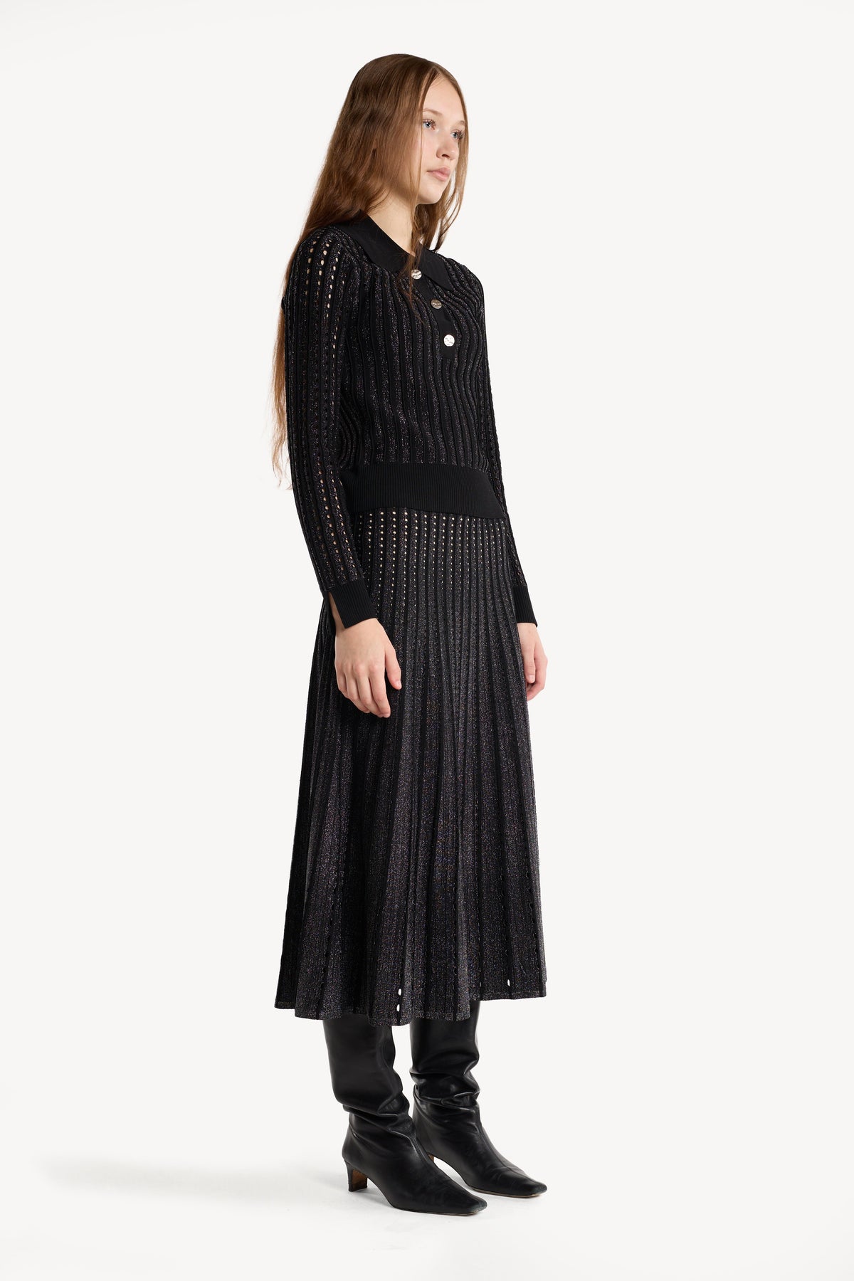 Christy Lynn Colton Skirt in Pinstripe Lurex, alternate view on model
