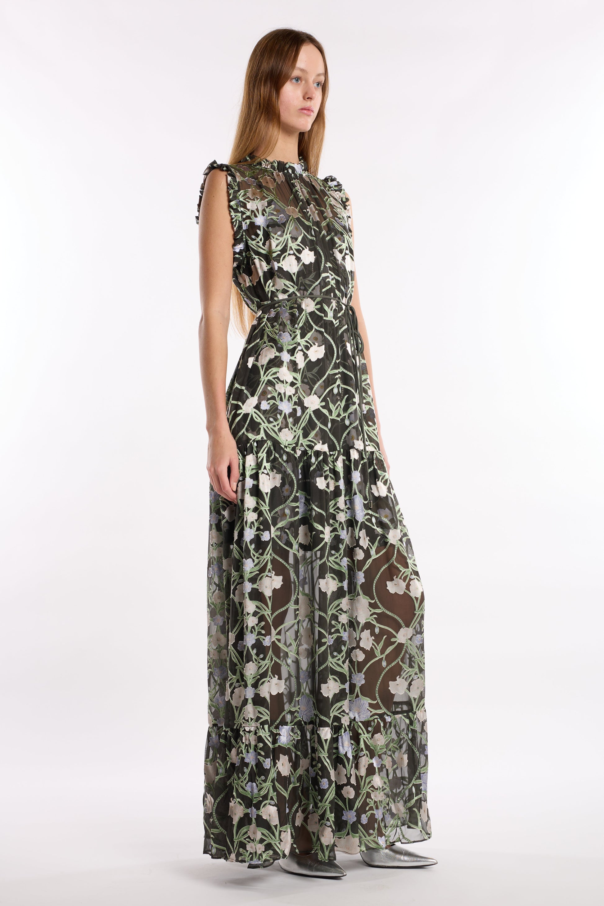 Christy Lynn Damien Dress in Winter Orchid, additional view showing tiered skirt