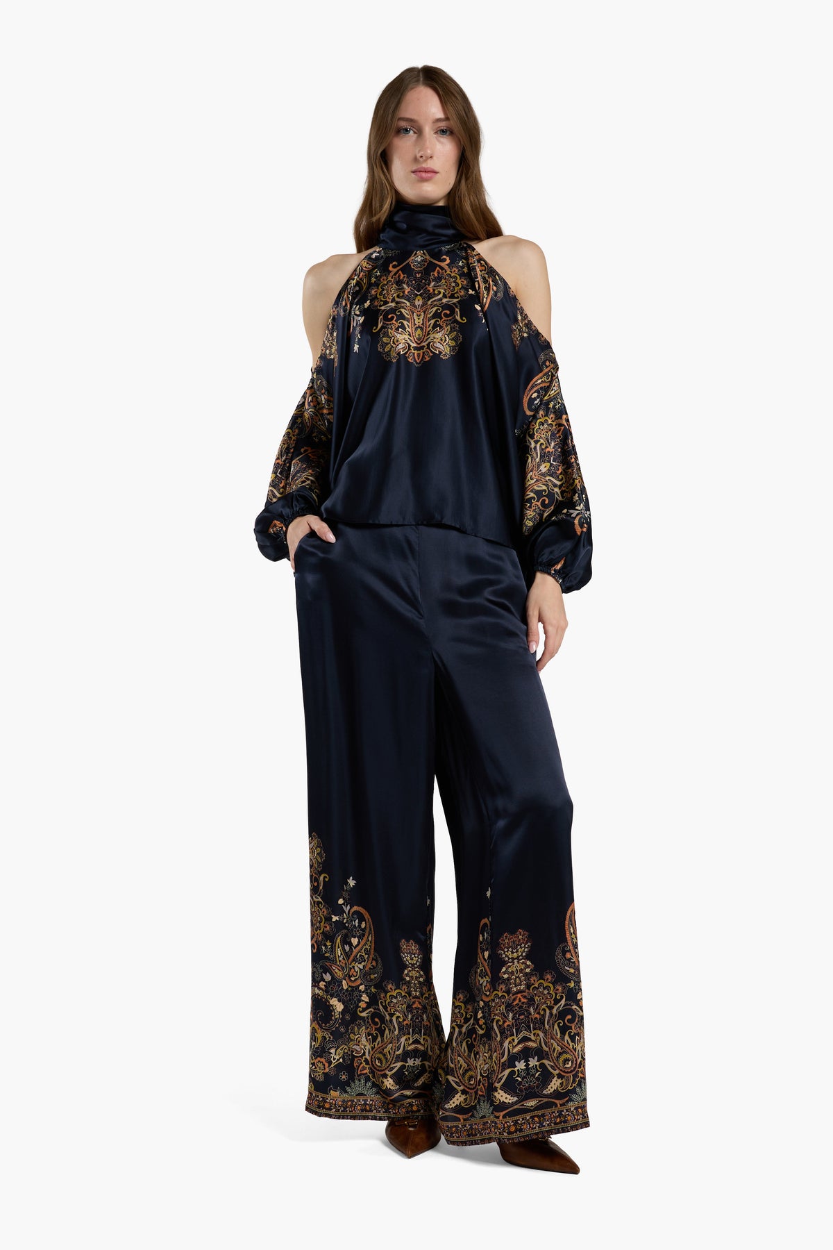 Christy Lynn Marta Pant in Montara Navy, alternate view on model