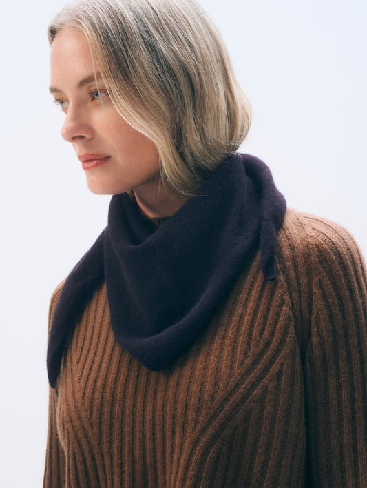 White + Warren Cashmere Neckerchief in Deep Navy, shown on model