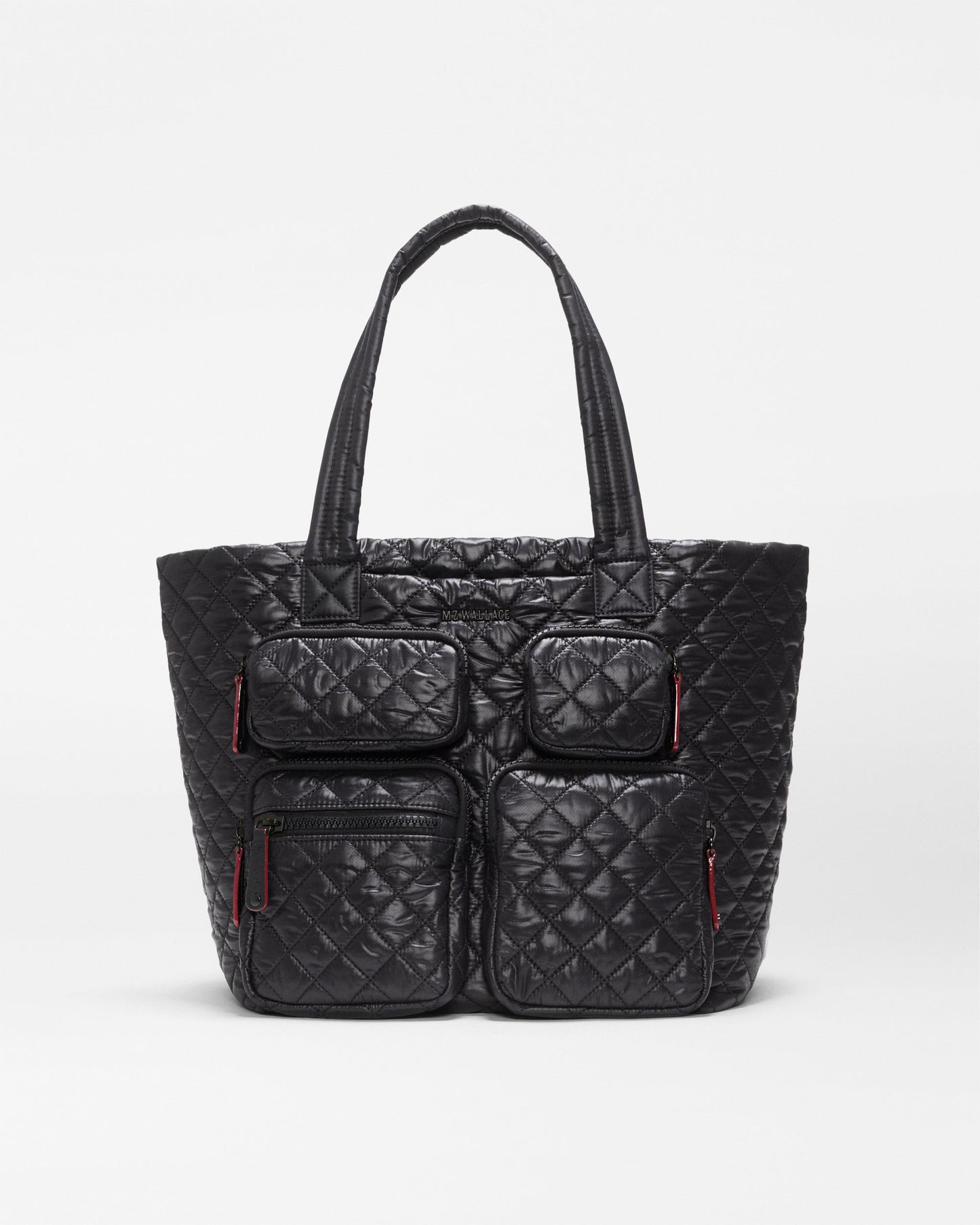 MZ Wallace Medium Metro Travel Tote in black quilted nylon, front view