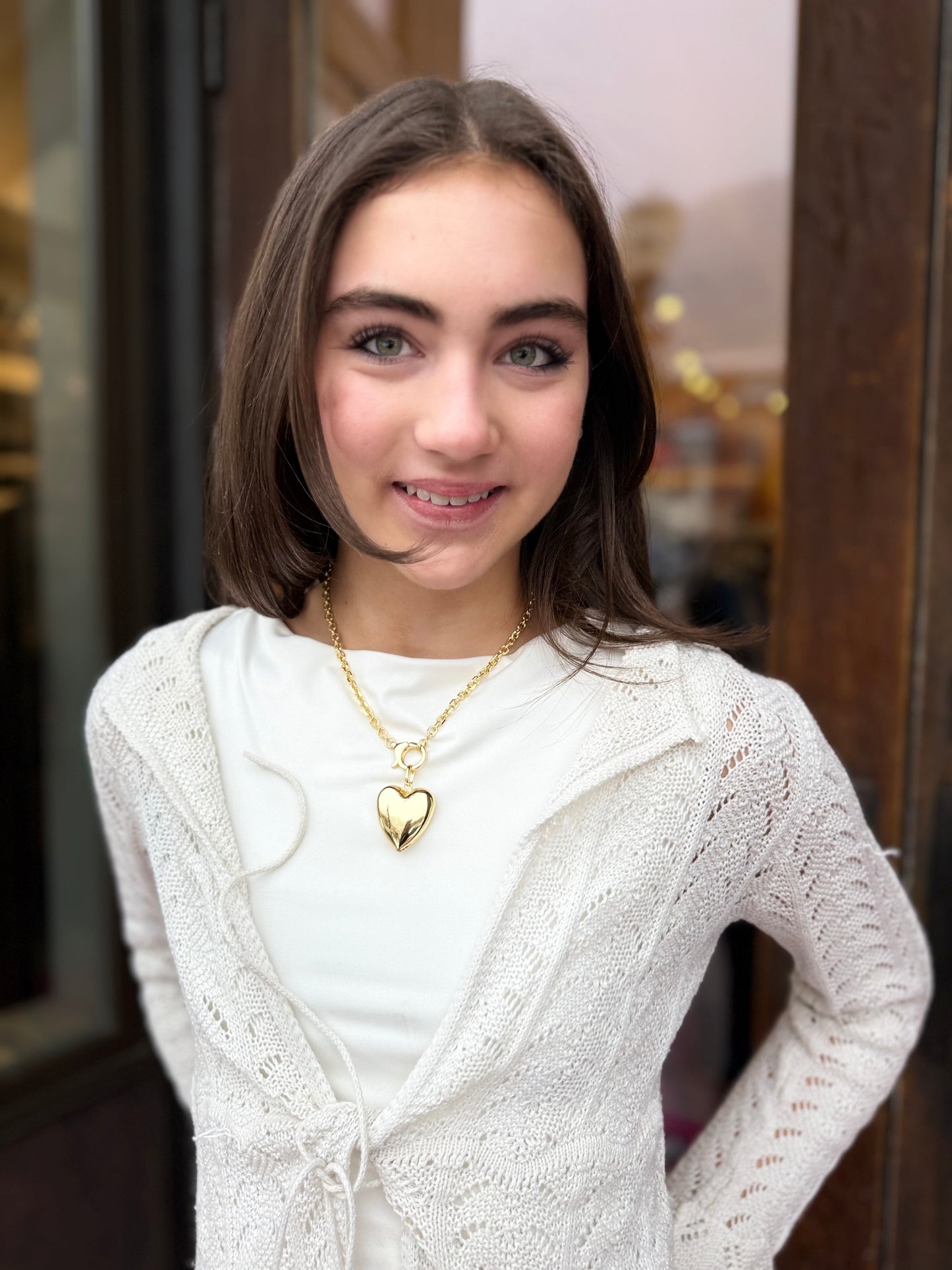 Ruby & Violet Thick Link Puffy Heart Necklace