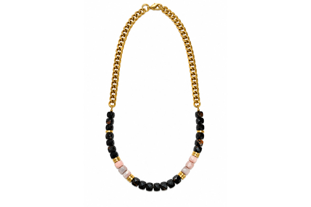 Rachel Nathan Black Tourmaline & Pink Botswana Agate Curb necklace, alternate full view