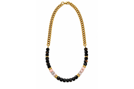 Rachel Nathan Black Tourmaline & Pink Botswana Agate Curb necklace, alternate full view