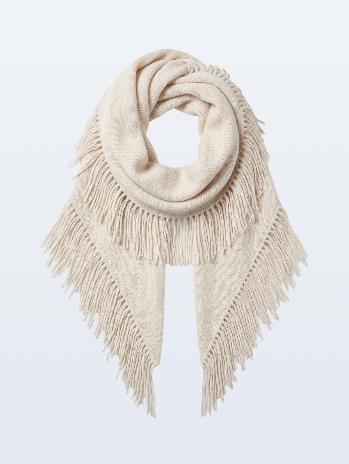 White + Warren Scarf Sweater in Ivory, detachable fringed scarf