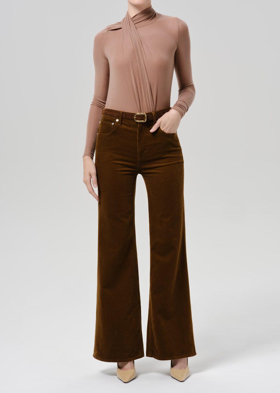 Citizens of Humanity Kimberly 70's Flare Corduroy in Manuka, front view