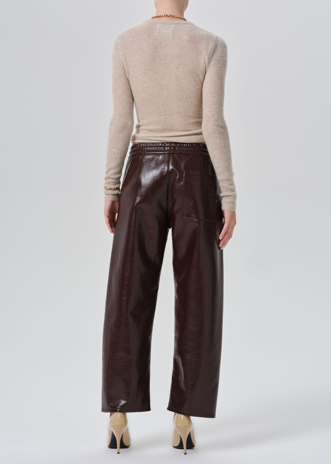 Citizens of Humanity Rework Pull On Pant in Burgundy, back view on model