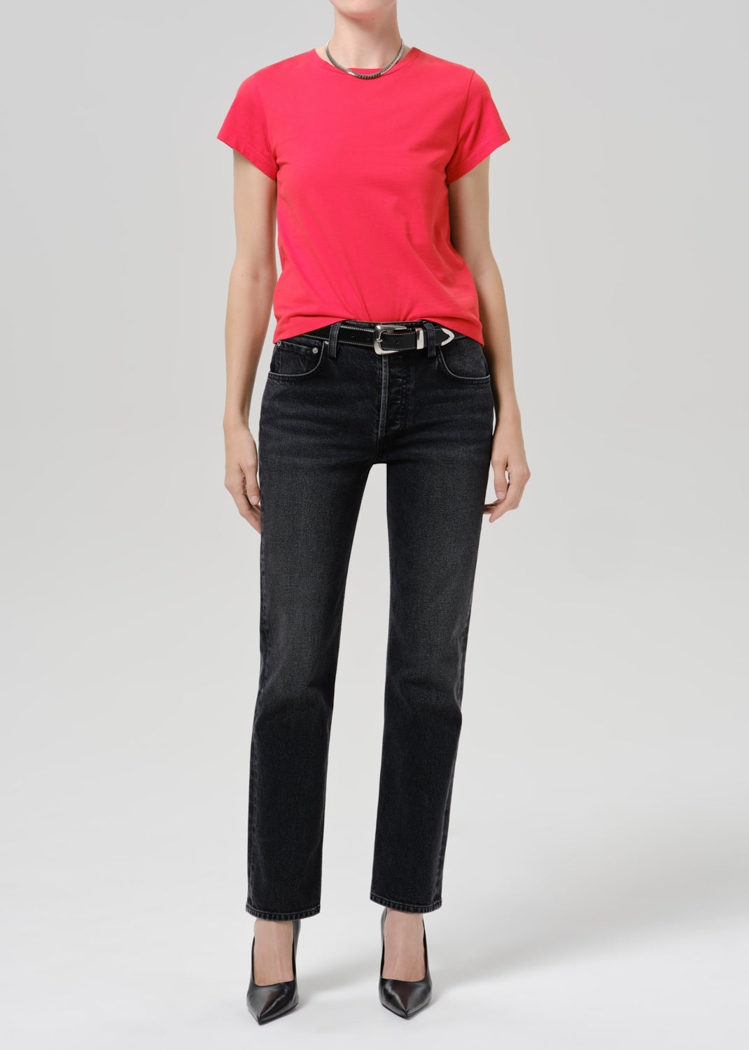 Citizens of Humanity Savannah Cigarette Jean in Stormy, shown on model, full front view