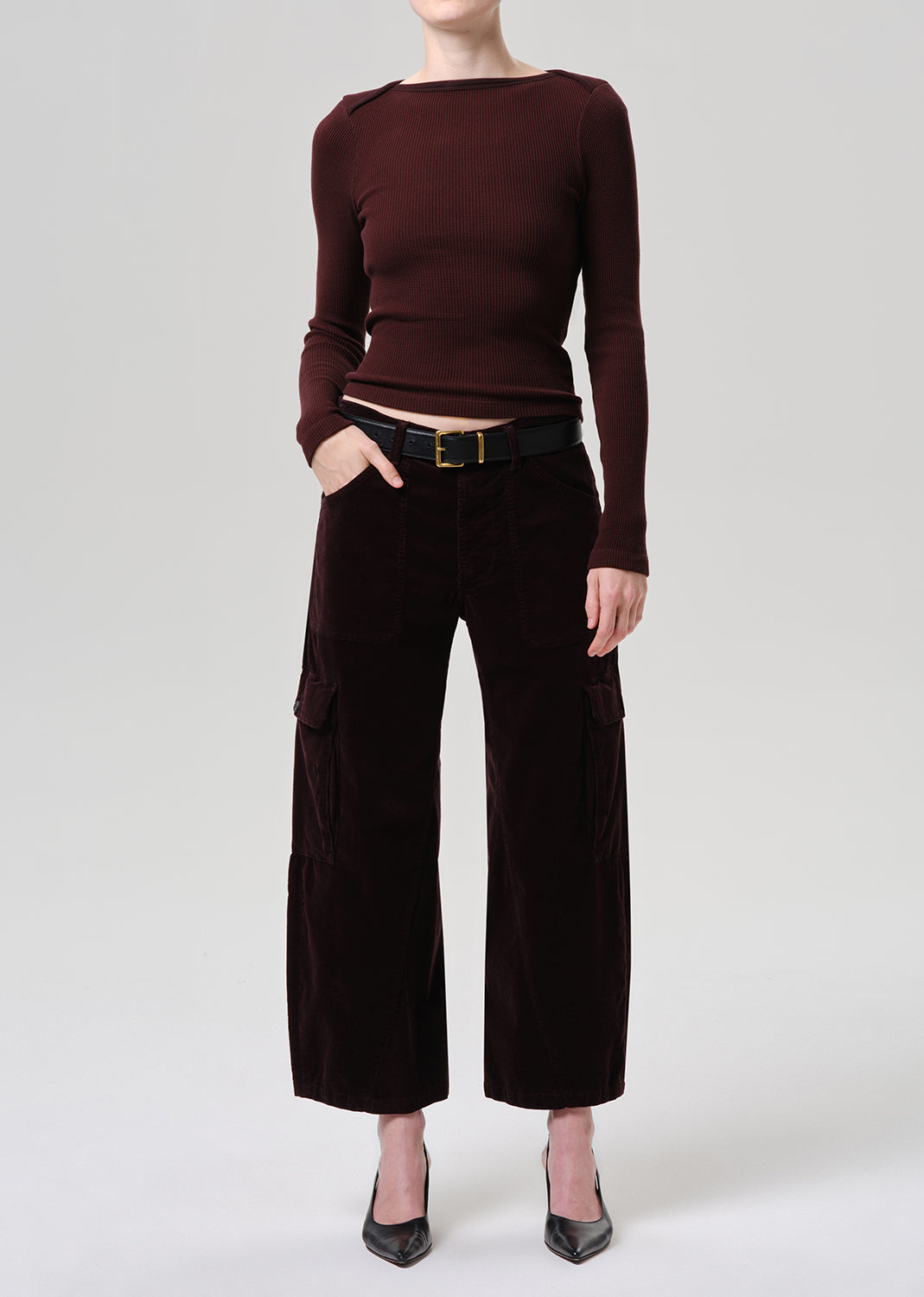 Citizens of Humanity Petite Thassos Twisted Seam Utility Pant in Barrister, shown on model, full front view