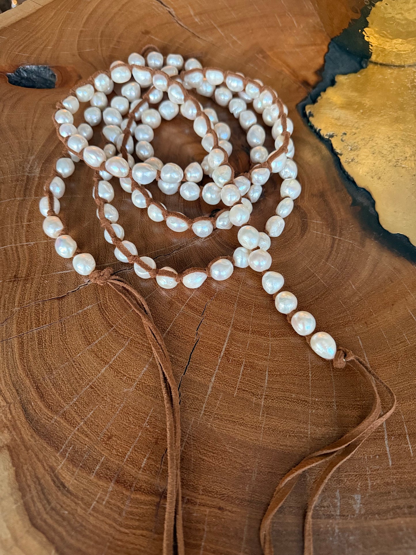 Tess Extra Long Medium White Pearls