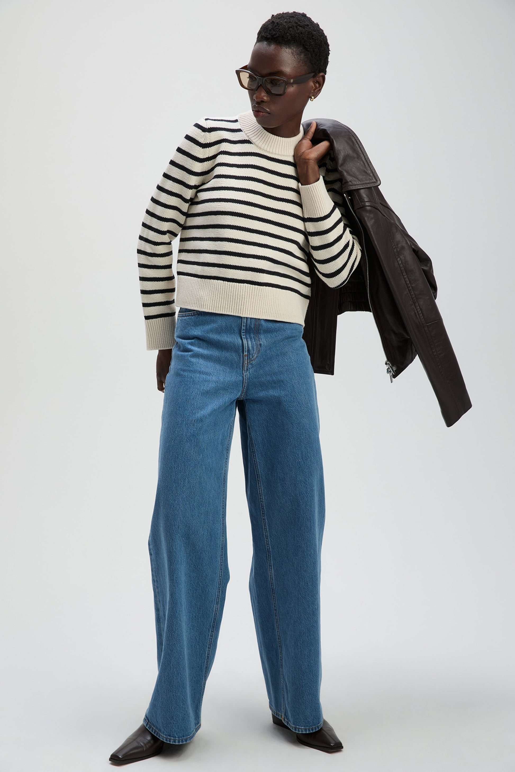 Sold Out NYC The Favorite Crew in Black & Cream Stripe, detail view