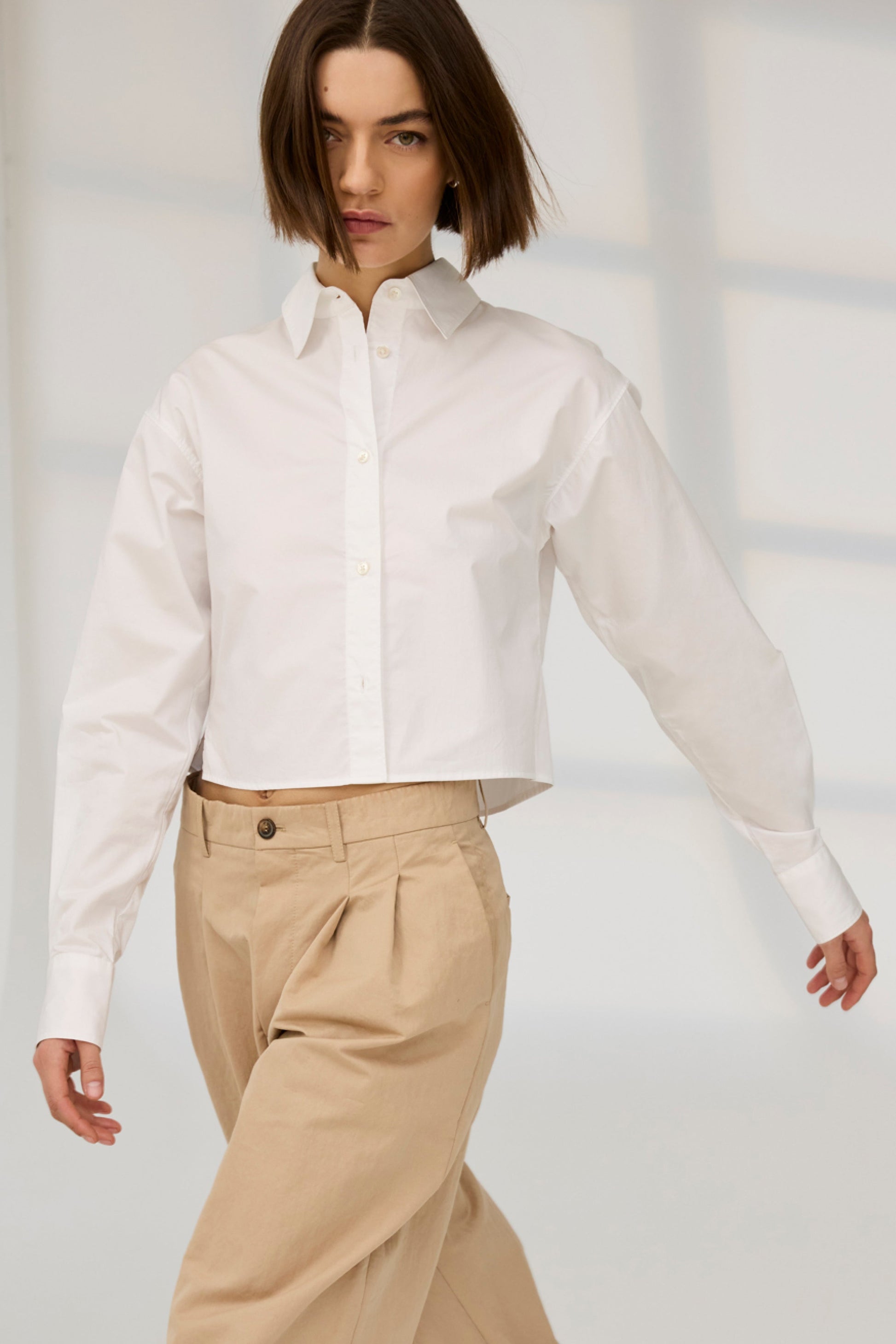 Sold Out NYC The Cropped Everything Shirt in White, shown on model