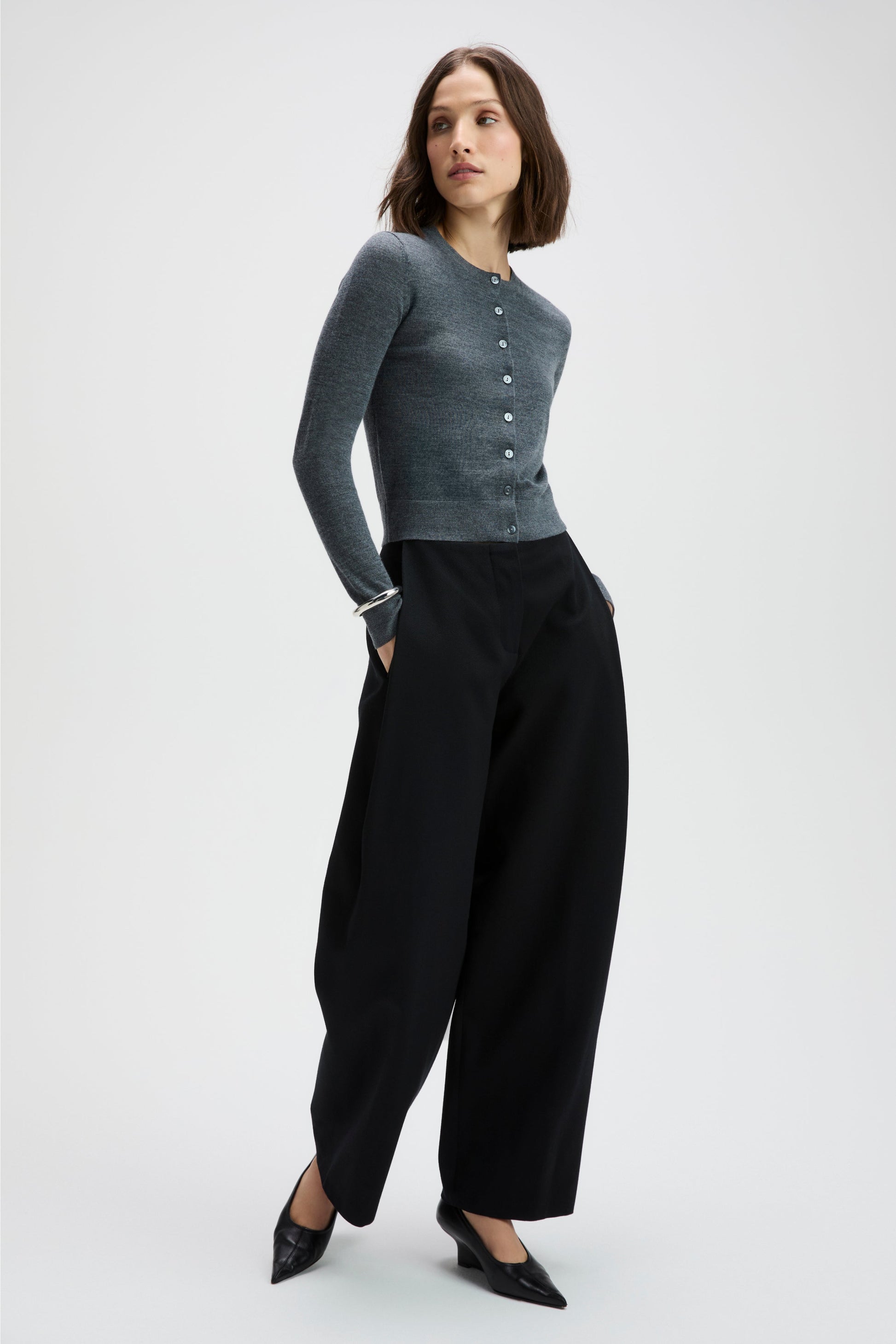 Sold Out NYC The Refined Cardi in Charcoal, detail view