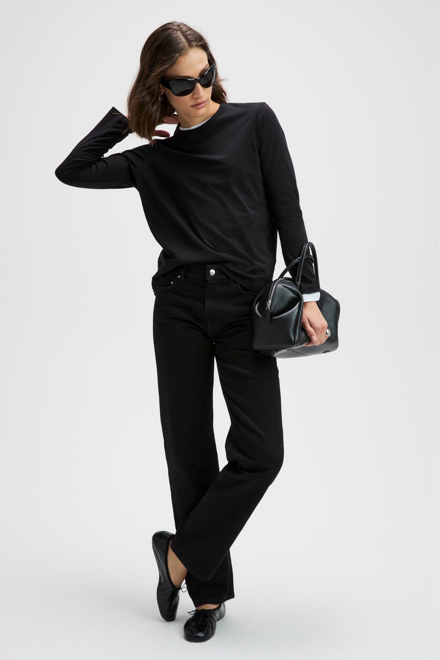 Sold Out NYC The Long Sleeve Perfect Tee in Black, detail view