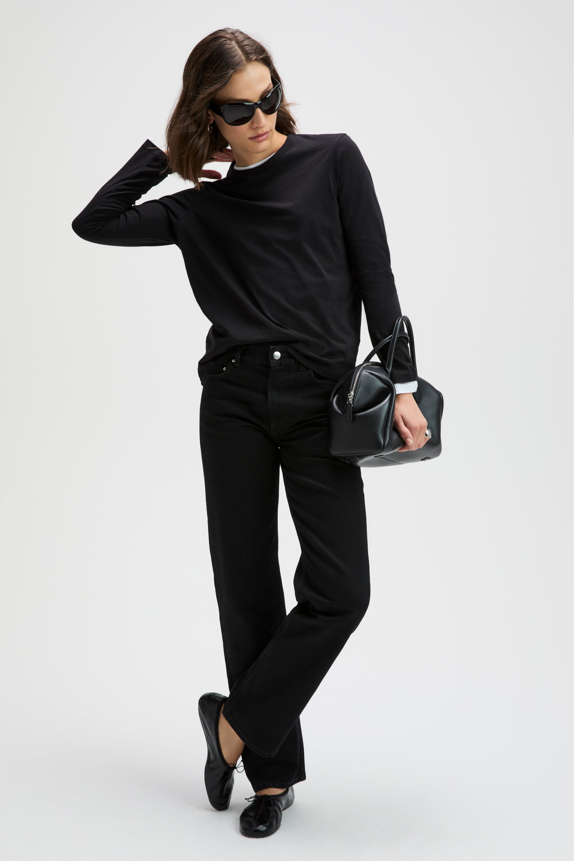 Sold Out NYC The Long Sleeve Perfect Tee in Black, detail view