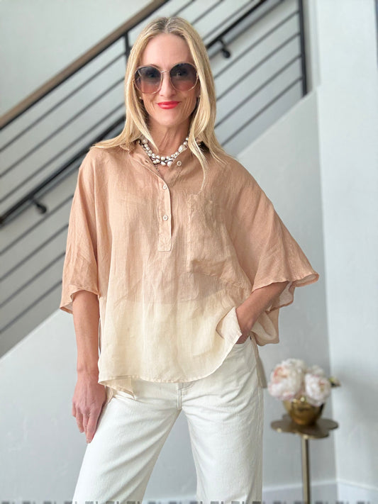 Nude V Neck Polo