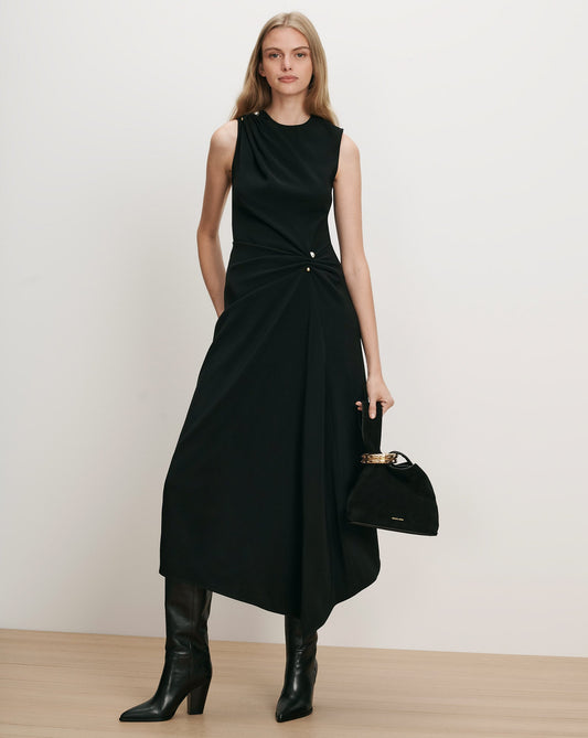 Veronica Beard Freja Dress in Black, full front view on model