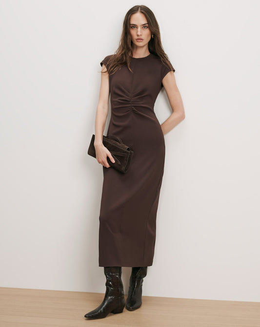 Veronica Beard June Dress in Espresso, full front view on model