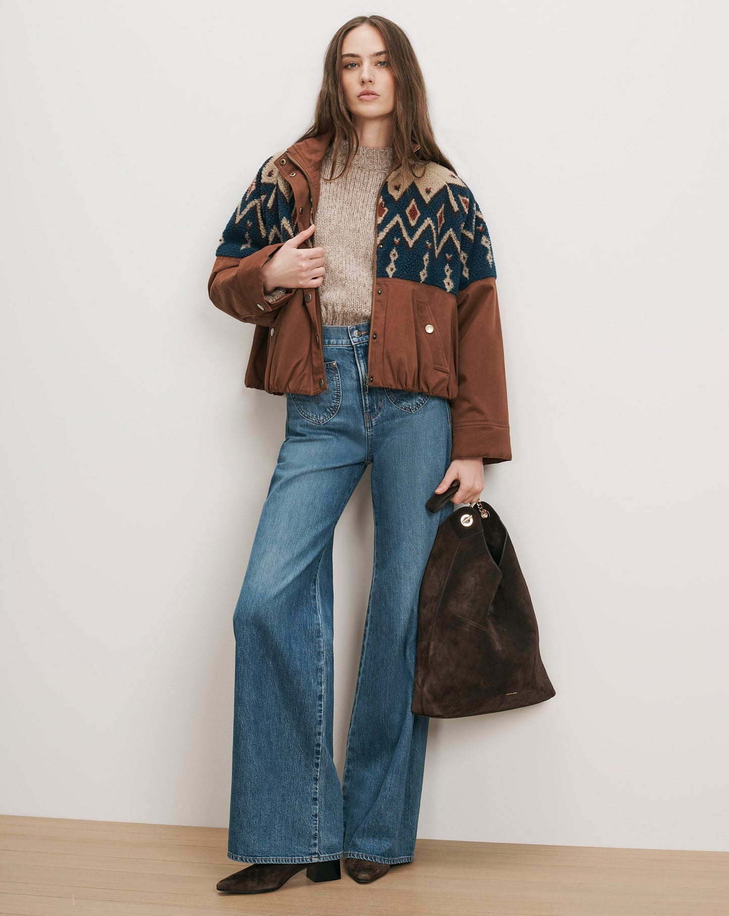 Veronica Beard Knoll Jacket in Deep Ochre, shown on model with jeans