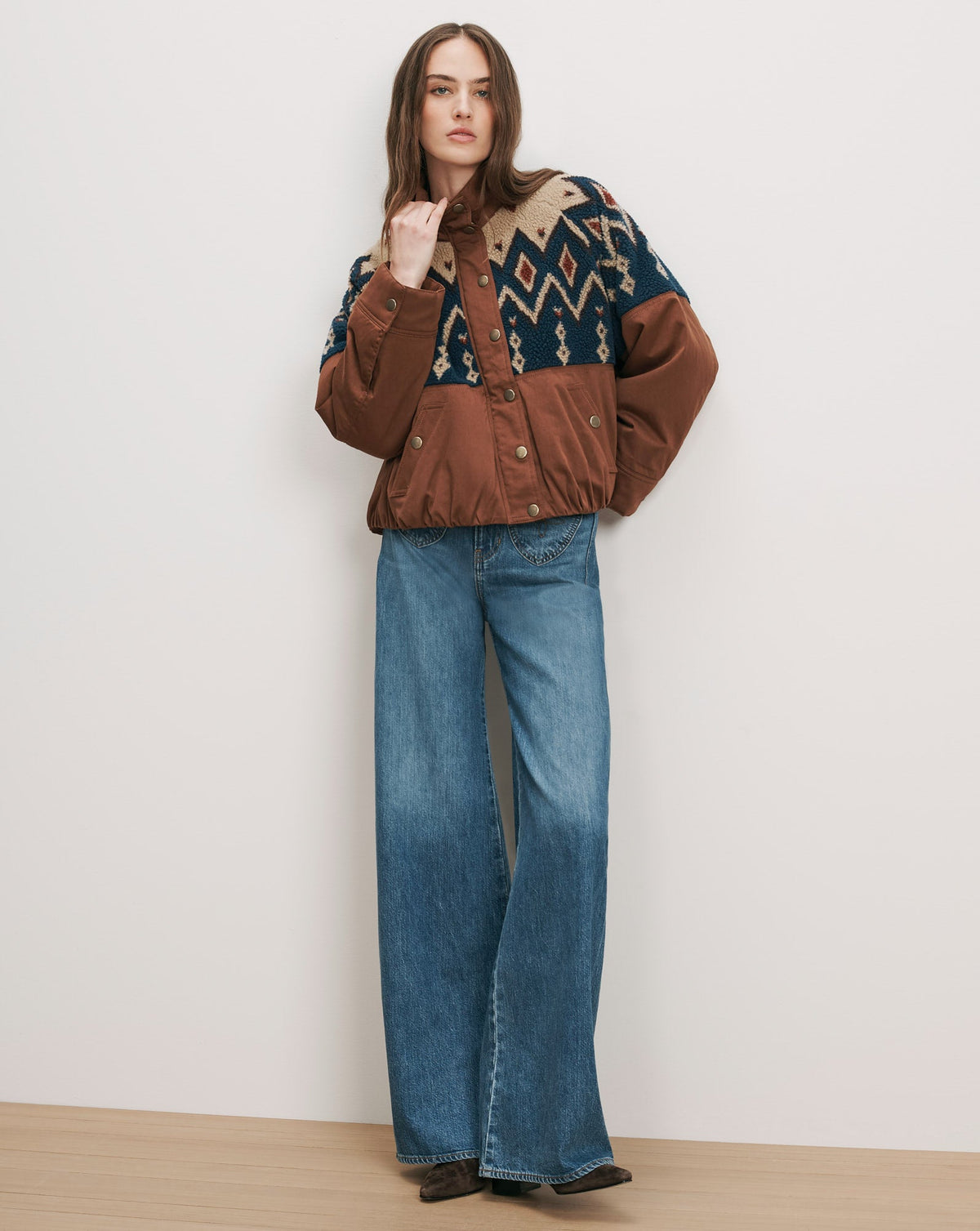 Veronica Beard Knoll Jacket in Deep Ochre, alternate view on model