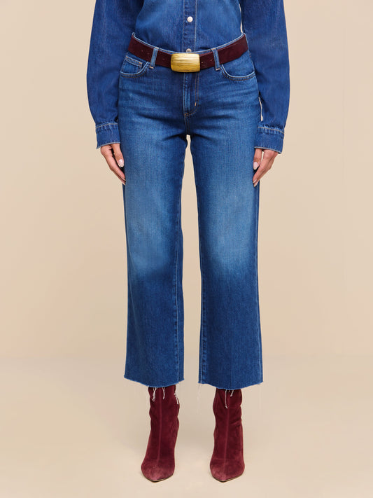 L'Agence Wanda H/R Crop Wide jean in Idaho wash, shown on model, alternate view