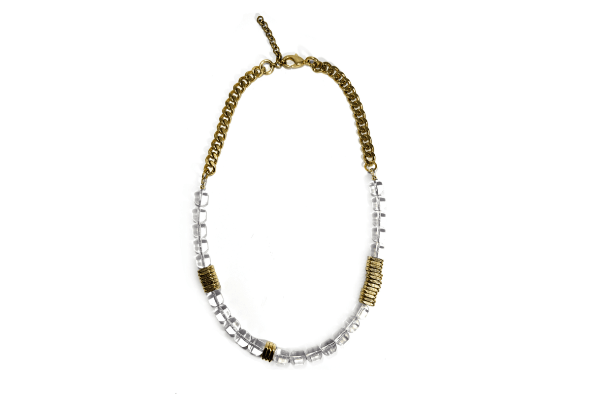 Rachel Nathan Rock Crystal Quartz & Brass Heishi necklace, alternate full view