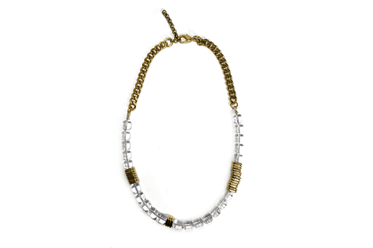 Rachel Nathan Rock Crystal Quartz & Brass Heishi necklace, alternate full view