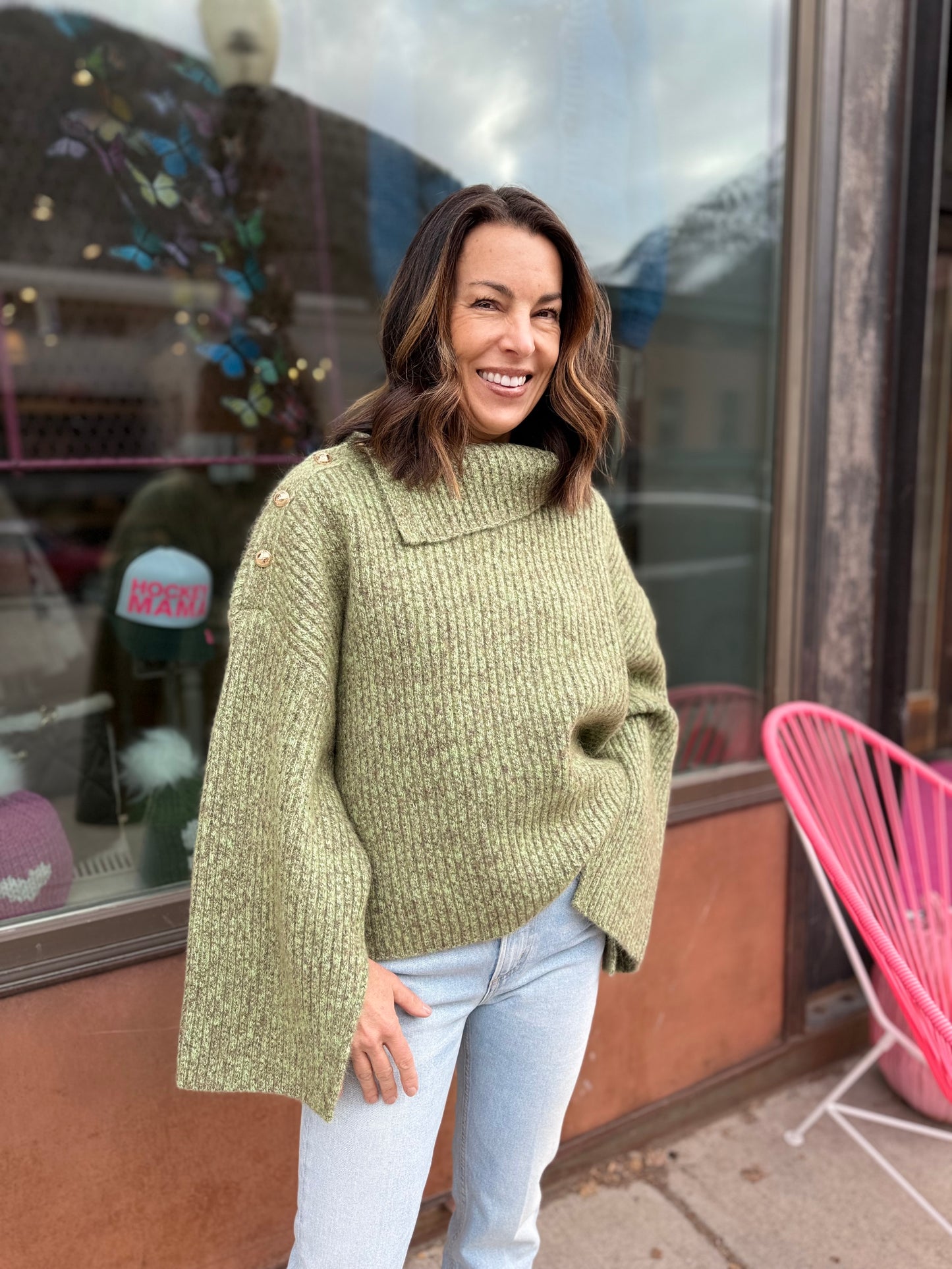 GANNI Button Neck Swtr