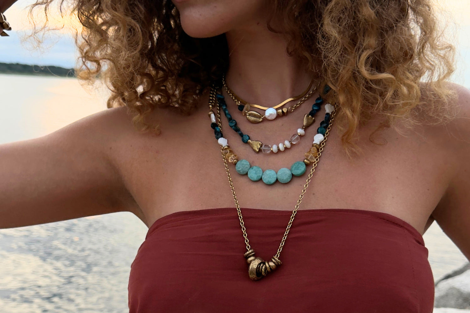 Rachel Nathan Wander Rings necklace shown on model