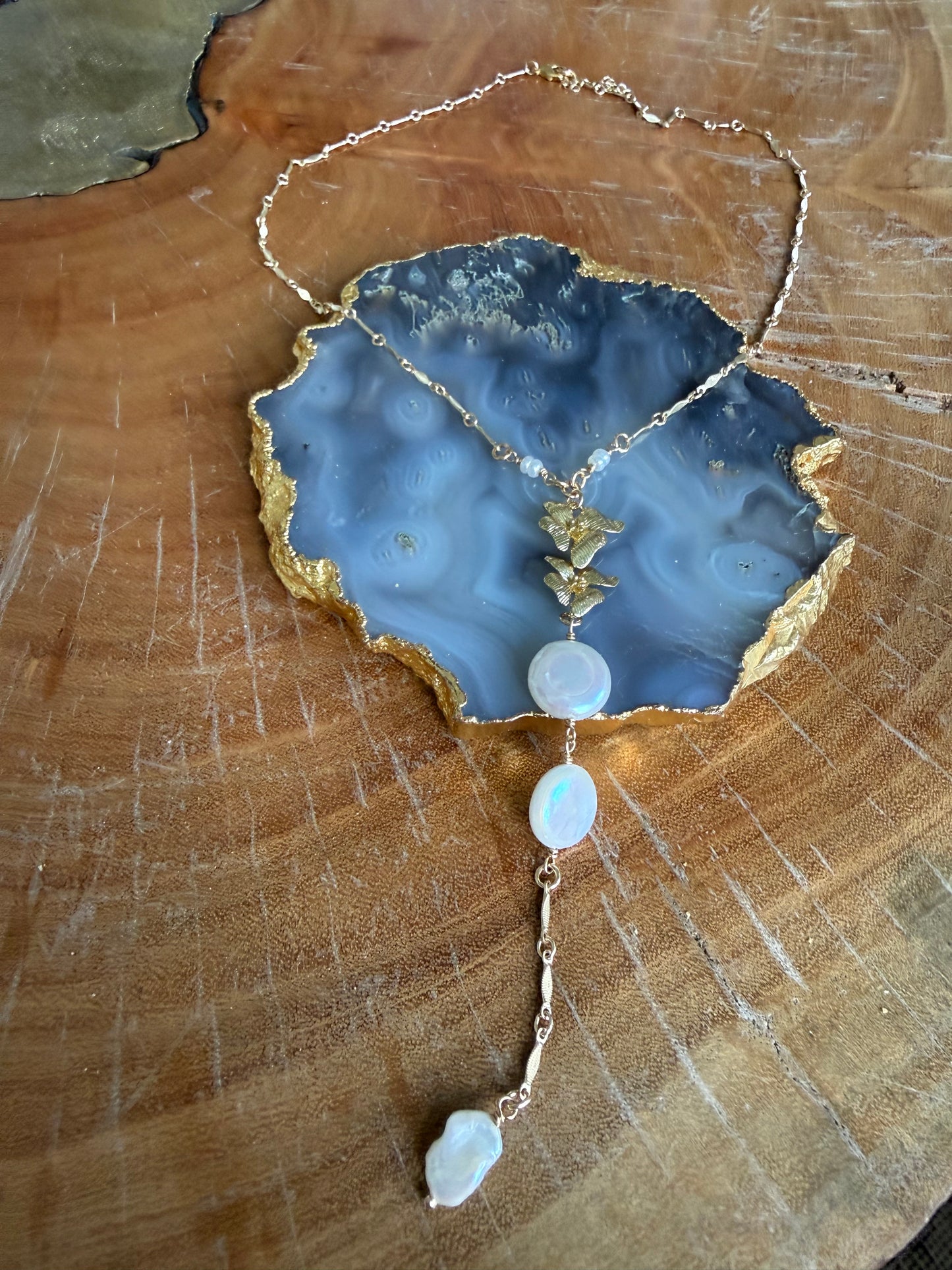 Rachel Nathan Floral Centerpiece & Pearl Coin Necklace
