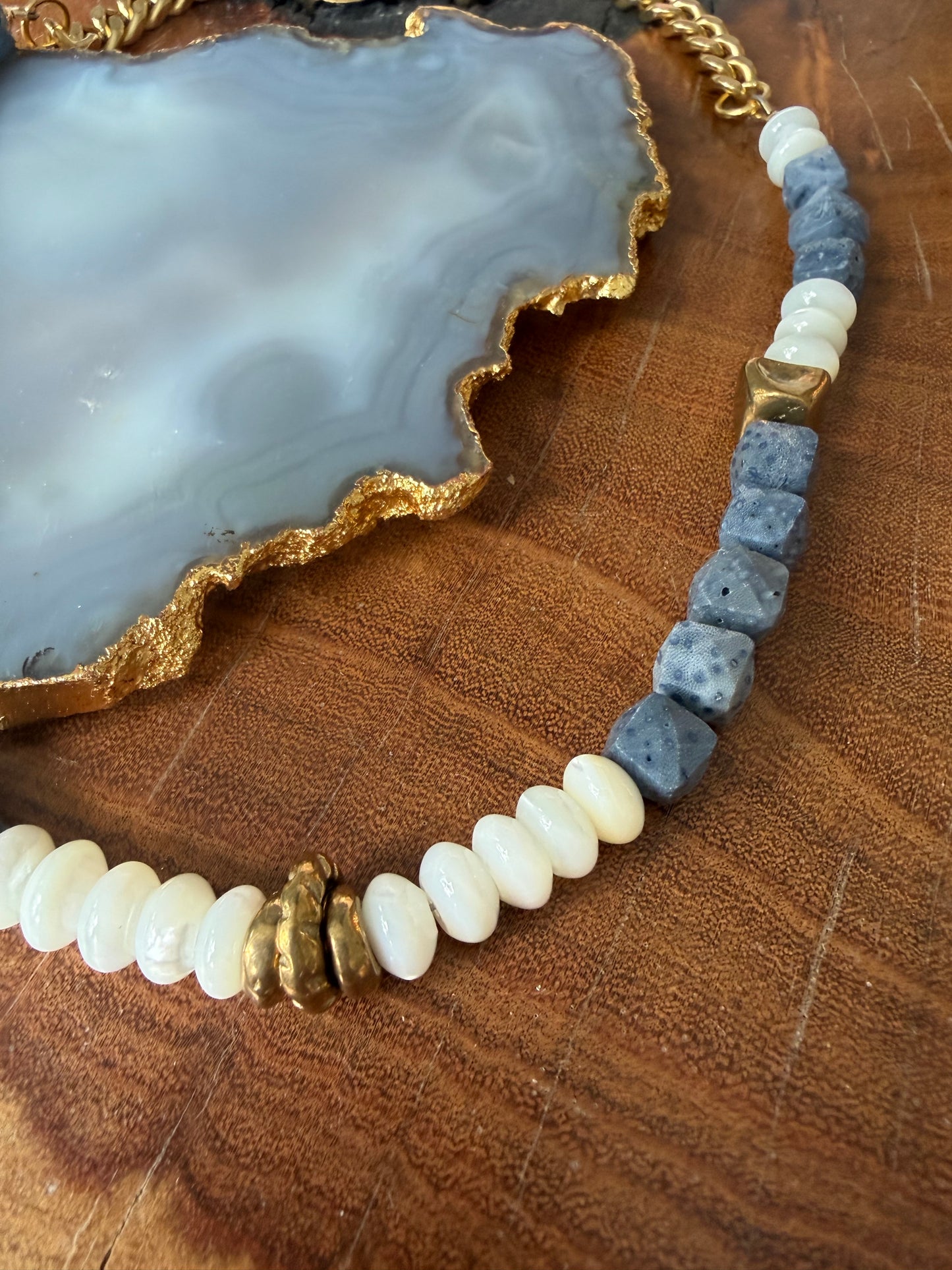 Rachel Nathan Blue Sponge Coral & Mother of Pearl Necklace