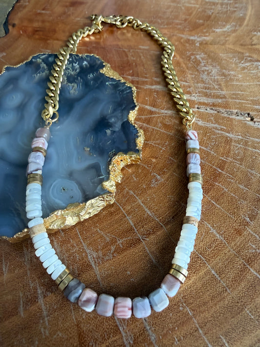 Rachel Nathan Pink Botswana Agate & Mother of Pearl Necklace