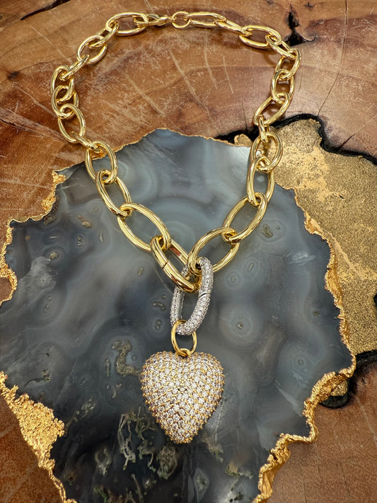 Lauren Amble Pave Puffy Heart Necklace