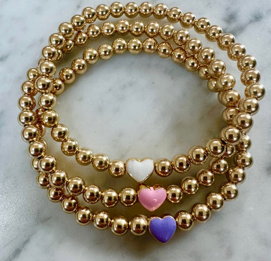 Ruby & Violet Gold Bead Heart Bracelet