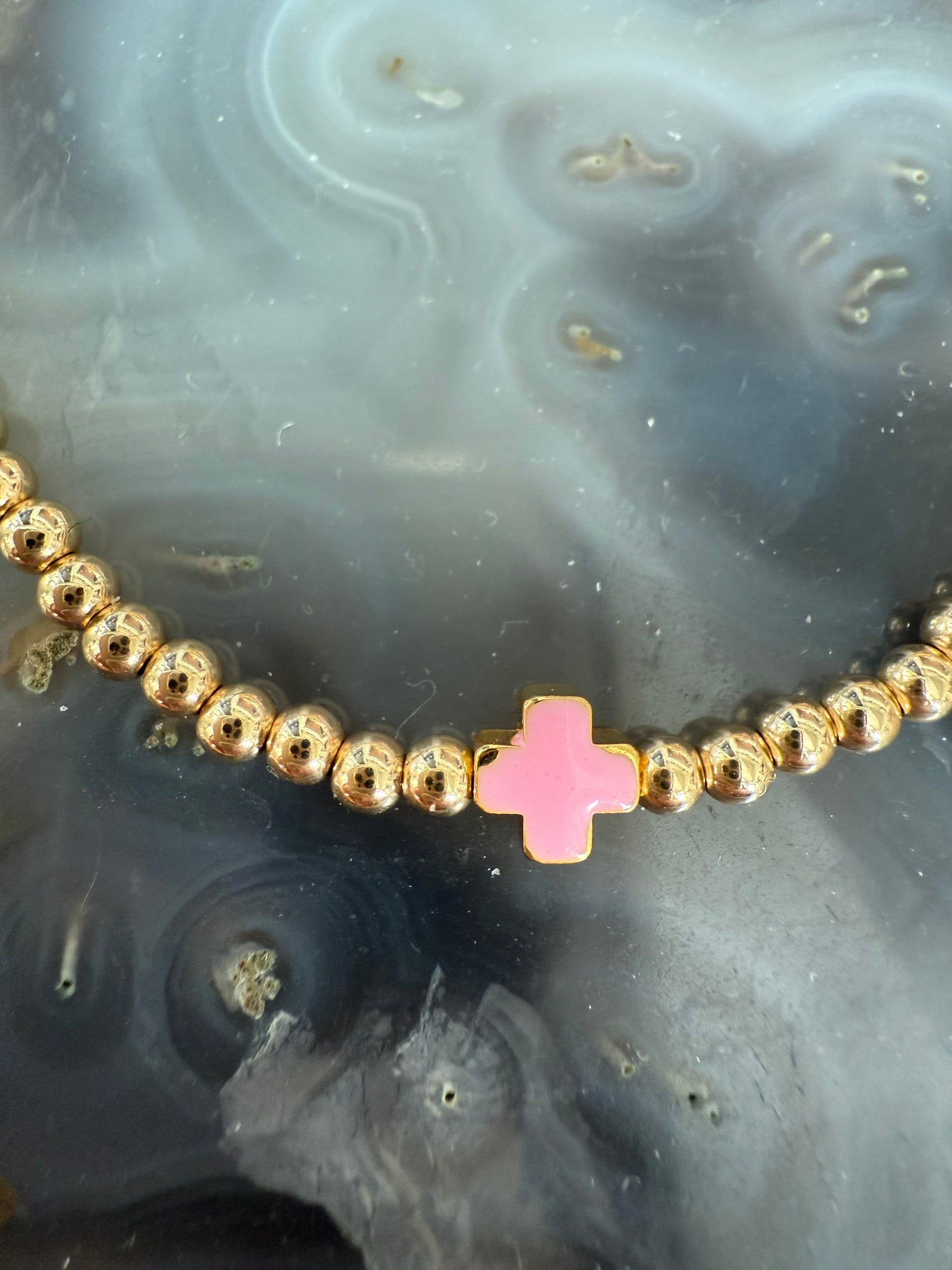 Ruby & Violet Pink Cross Bead Bracelet