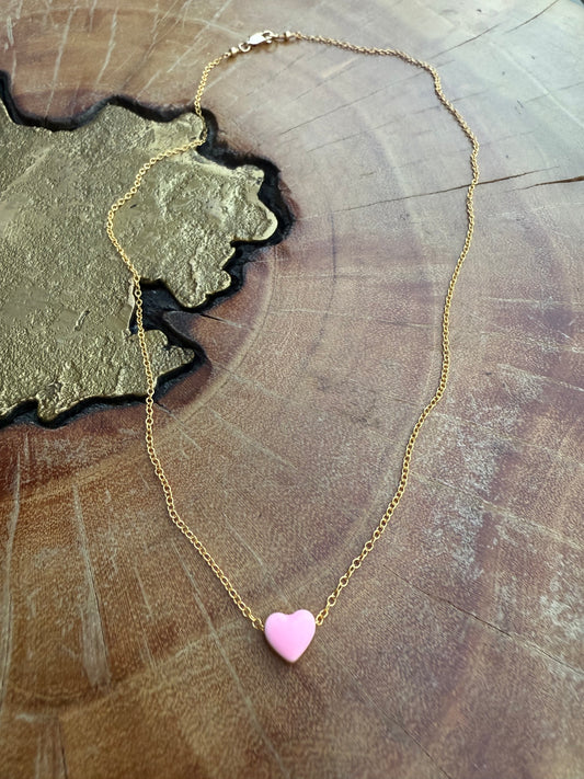 Ruby & Violet Pink Enamel Heart Necklace