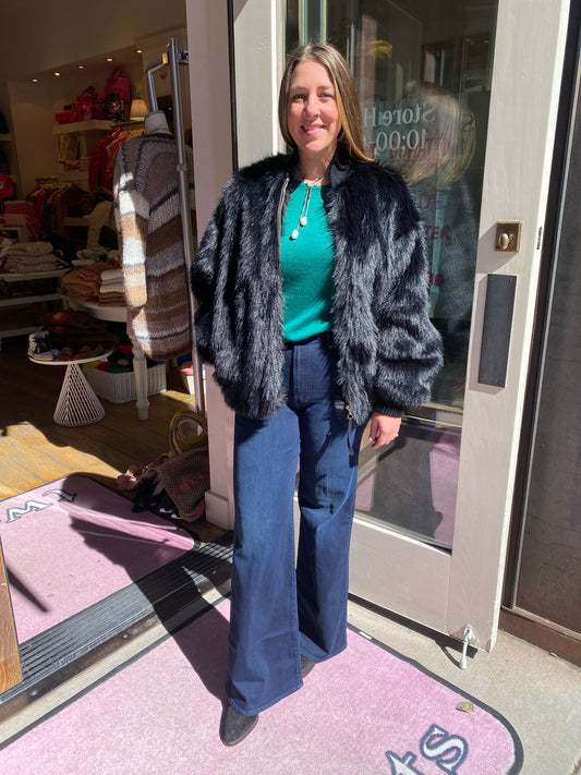 Nude Faux Fur Bomber Jacket