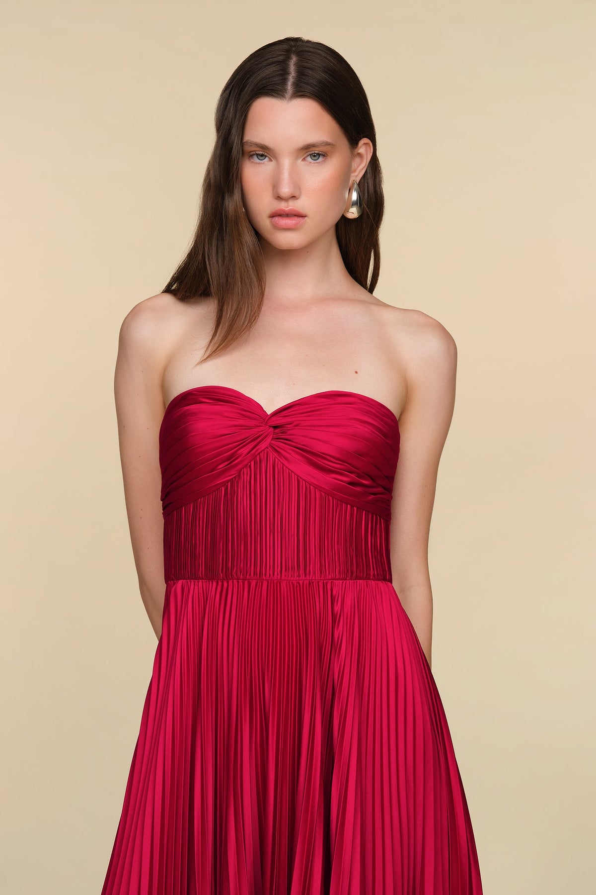 AMUR Belle Dress in Cranberry Red, alternate view