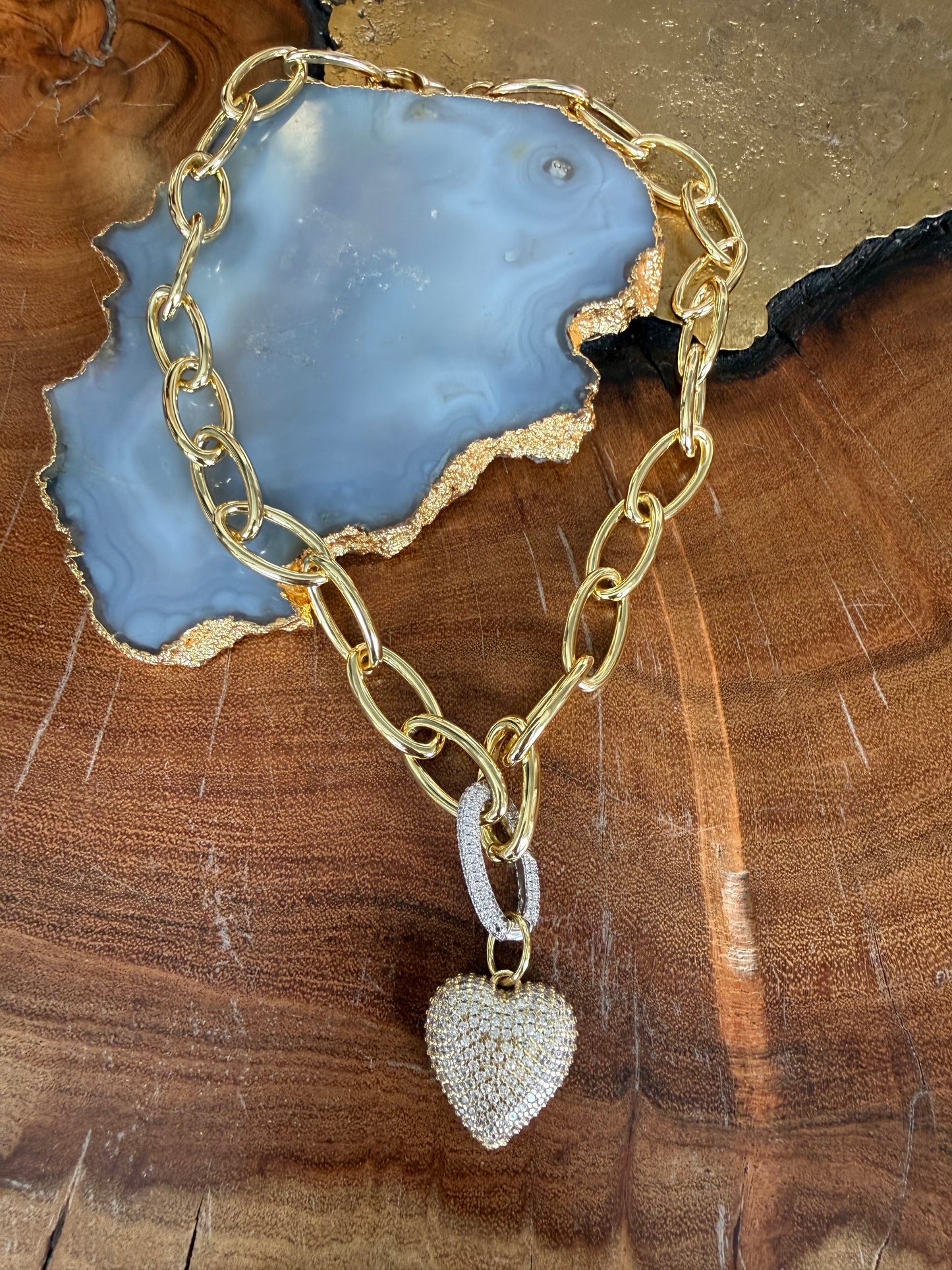 Lauren Amble Pave Puffy Heart Link Chain