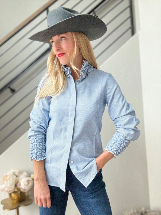 Caliban Check Ruffle Shirt